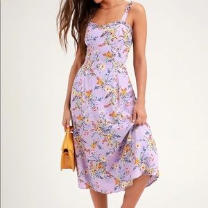 Lavender floral tie back midi dress